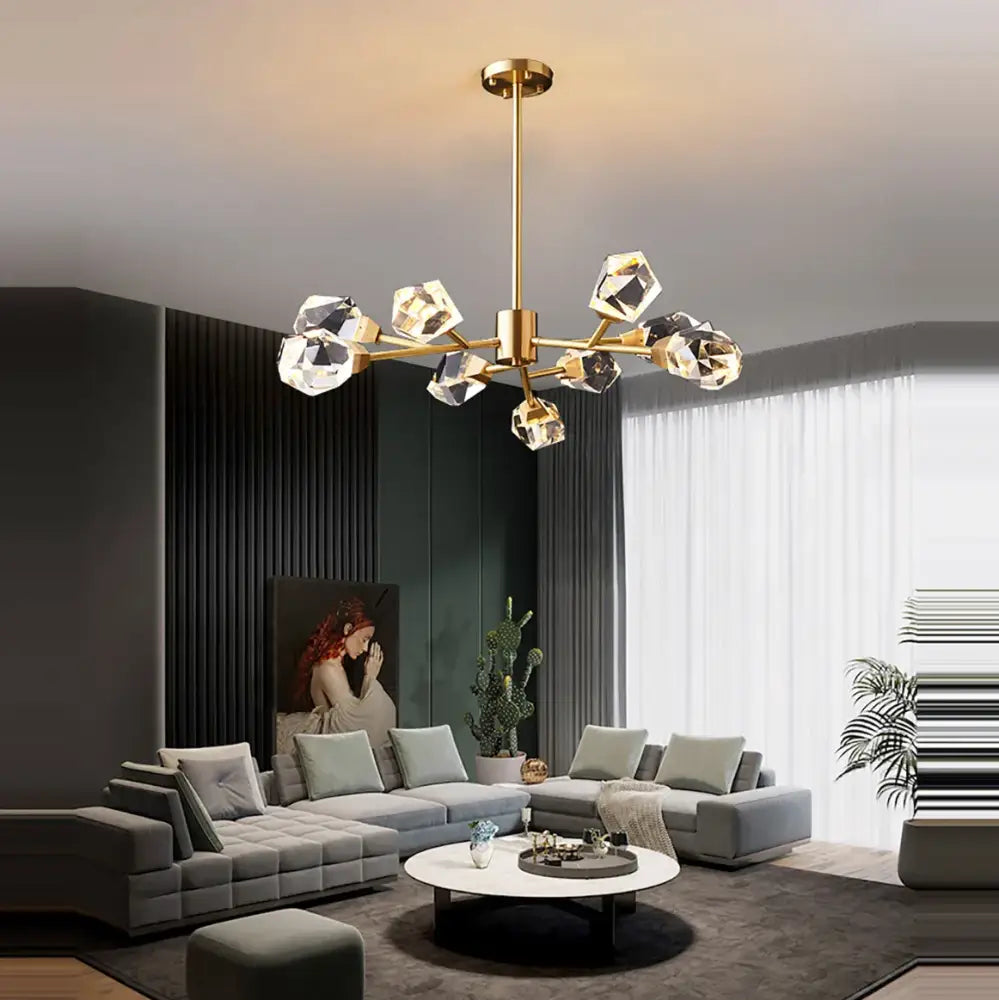 Modern gold diamond crystal brass led pendant light dining room