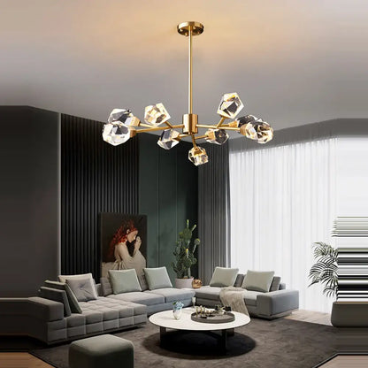 Modern gold diamond crystal brass led pendant light dining room