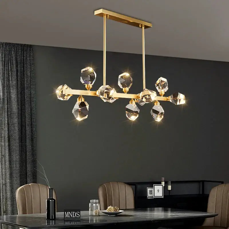 Modern gold diamond crystal brass led pendant light dining room