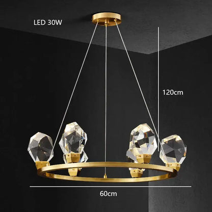 Modern gold diamond crystal brass led pendant light dining room