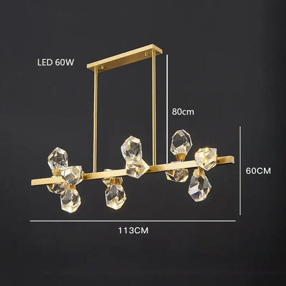 Modern gold diamond crystal brass led pendant light dining room