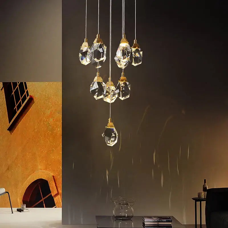 Modern gold diamond crystal chandelier living room lighting