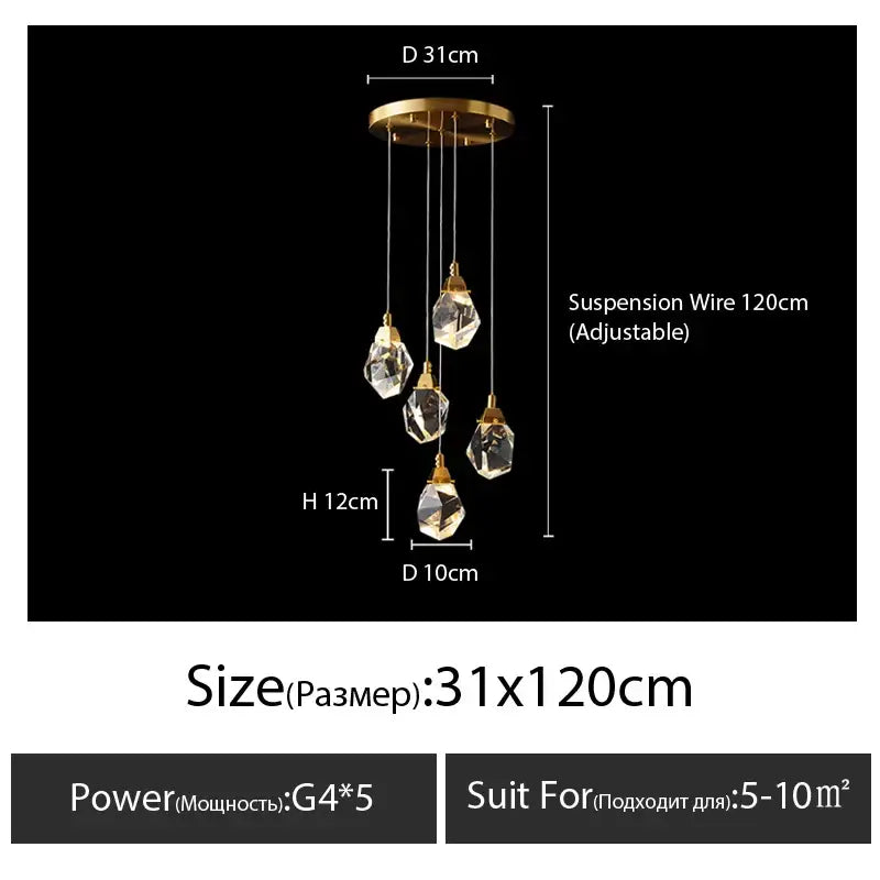 Modern gold diamond crystal chandelier living room lighting
