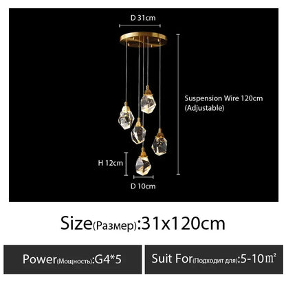 Modern gold diamond crystal chandelier living room lighting