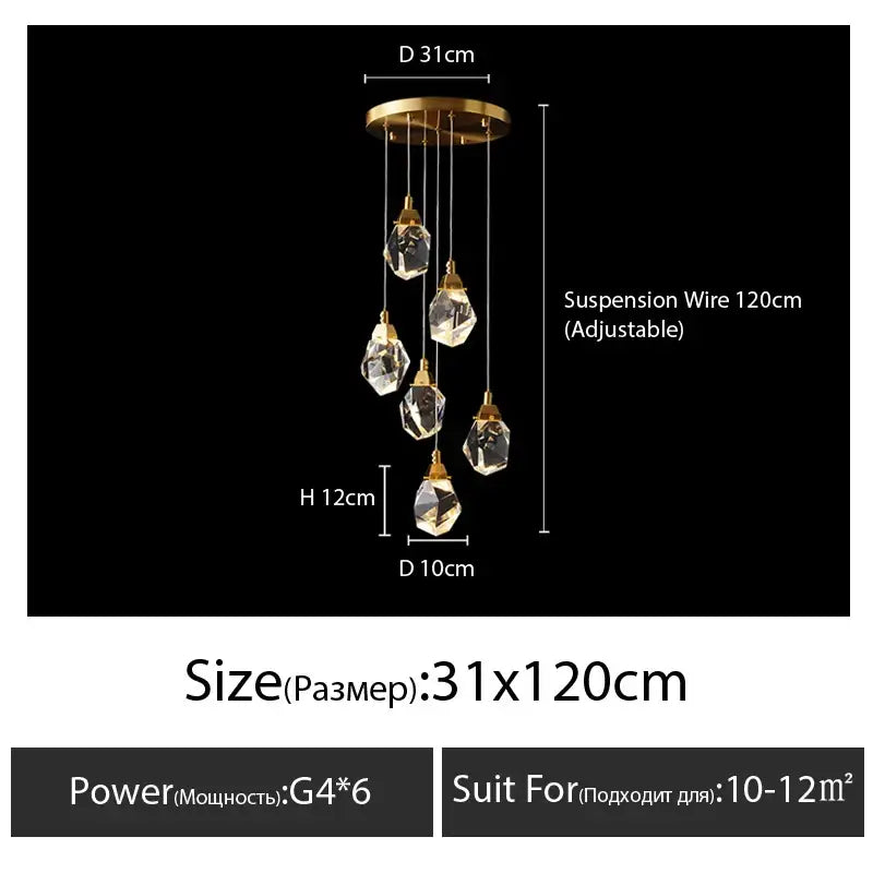 Modern gold diamond crystal chandelier living room lighting