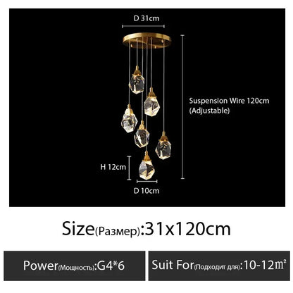 Modern gold diamond crystal chandelier living room lighting
