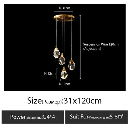 Modern gold diamond crystal chandelier living room lighting