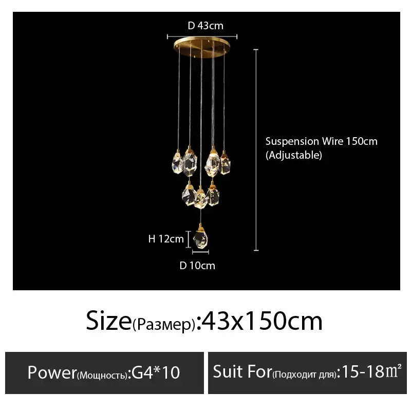 Modern gold diamond crystal chandelier living room lighting
