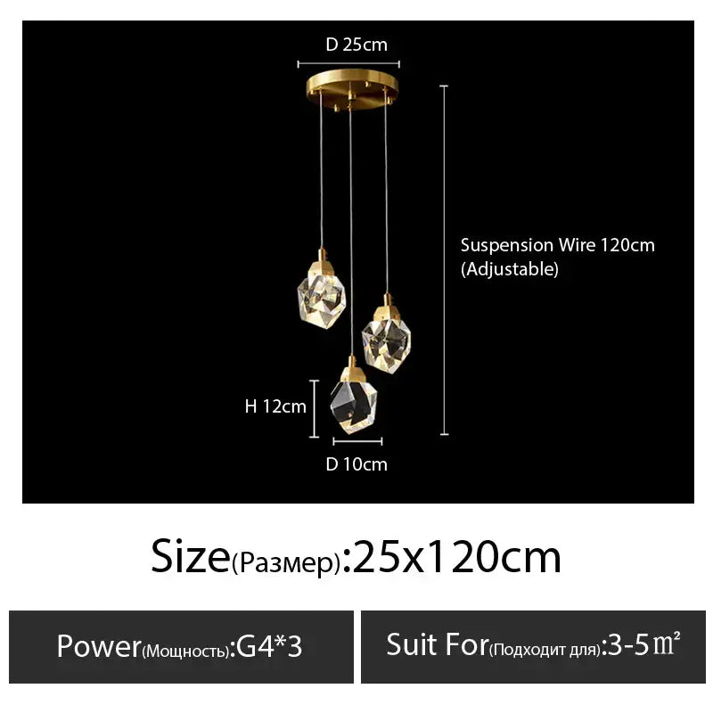 Modern gold diamond crystal chandelier living room lighting