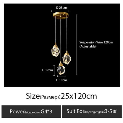 Modern gold diamond crystal chandelier living room lighting