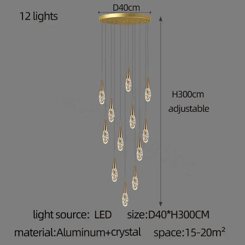 Modern gold diamond crystal chandelier living room pendant light