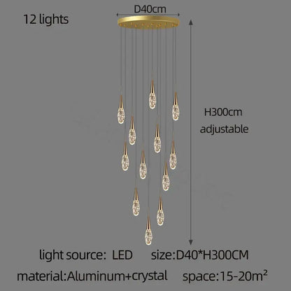 Modern gold diamond crystal chandelier living room pendant light