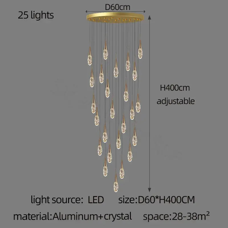 Modern gold diamond crystal chandelier living room pendant light