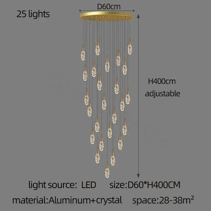 Modern gold diamond crystal chandelier living room pendant light
