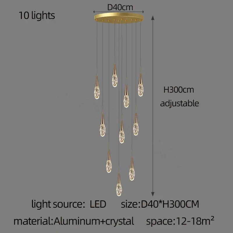 Modern gold diamond crystal chandelier living room pendant light