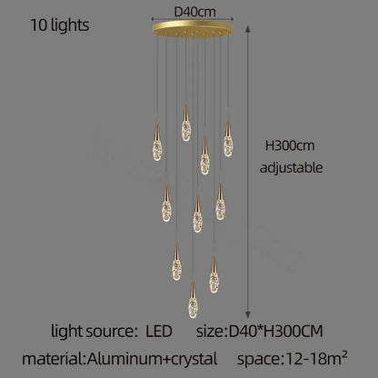 Modern gold diamond crystal chandelier living room pendant light