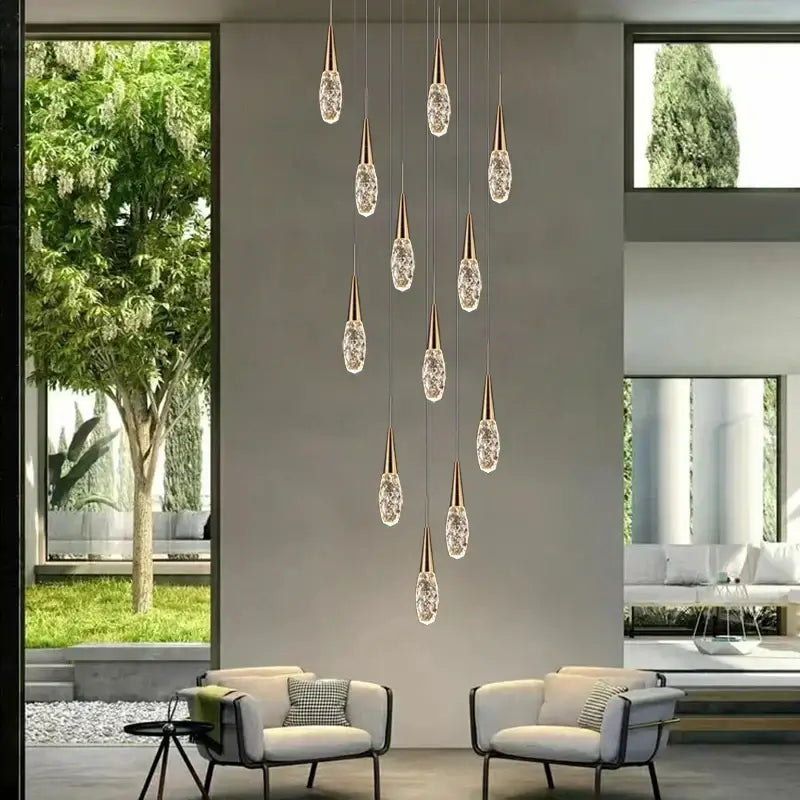 Modern gold diamond crystal chandelier living room pendant light