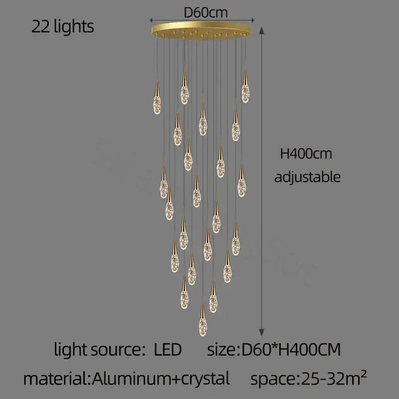 Modern gold diamond crystal chandelier living room pendant light