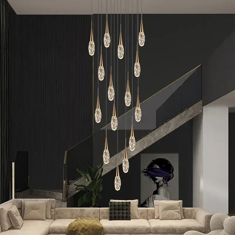 Modern gold diamond crystal chandelier living room pendant light