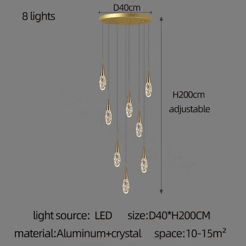 Modern gold diamond crystal chandelier living room pendant light