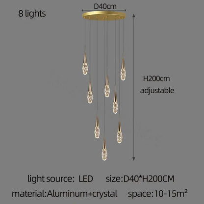 Modern gold diamond crystal chandelier living room pendant light