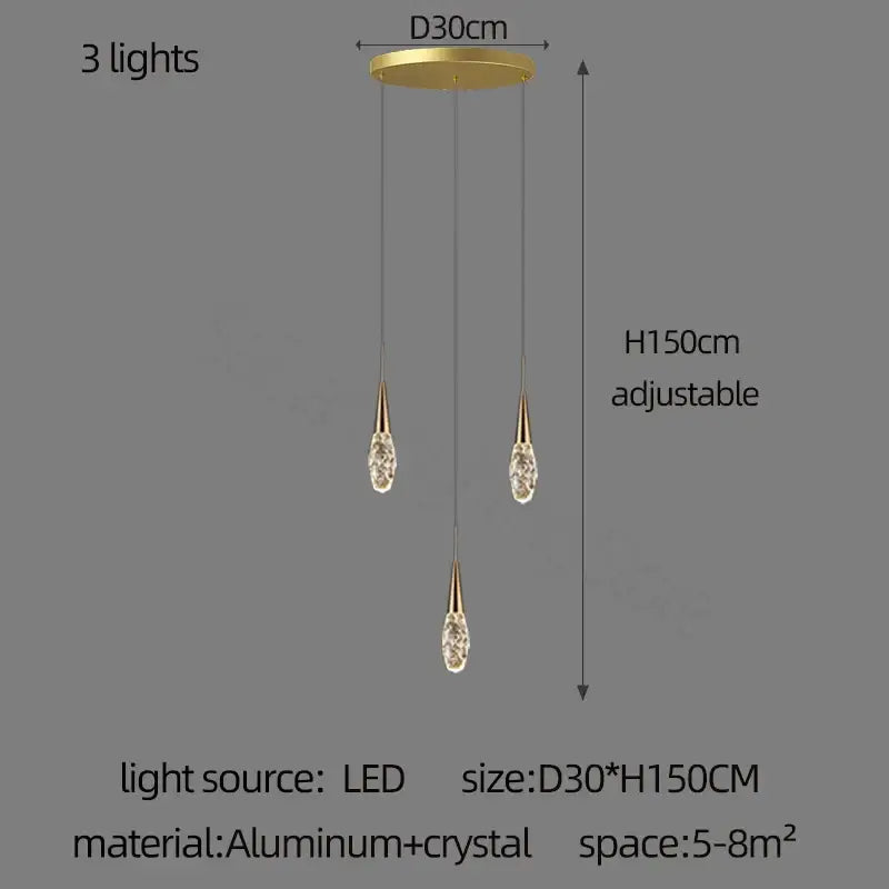 Modern gold diamond crystal chandelier living room pendant light