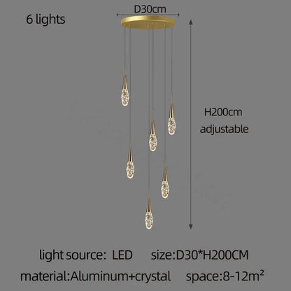 Modern gold diamond crystal chandelier living room pendant light