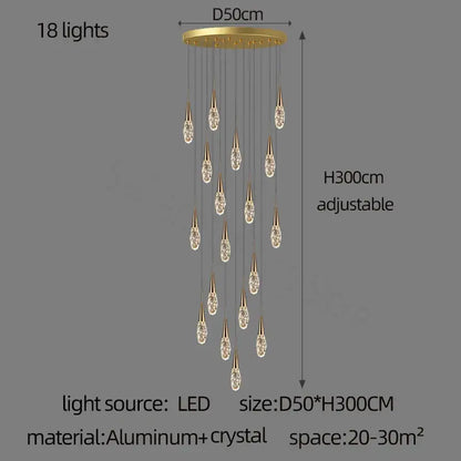 Modern gold diamond crystal chandelier living room pendant light
