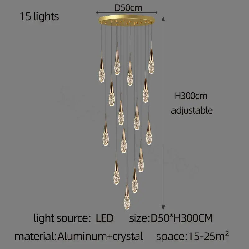 Modern gold diamond crystal chandelier living room pendant light