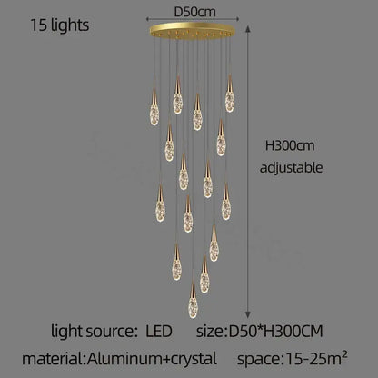 Modern gold diamond crystal chandelier living room pendant light