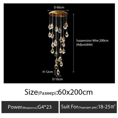 Modern gold diamond crystal chandelier staircase led lighting