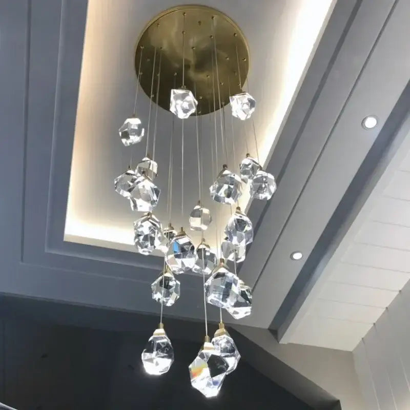 Modern gold diamond crystal chandelier staircase led lighting