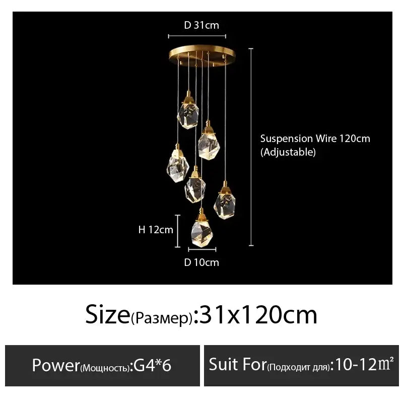 Modern gold diamond crystal chandelier staircase led lighting