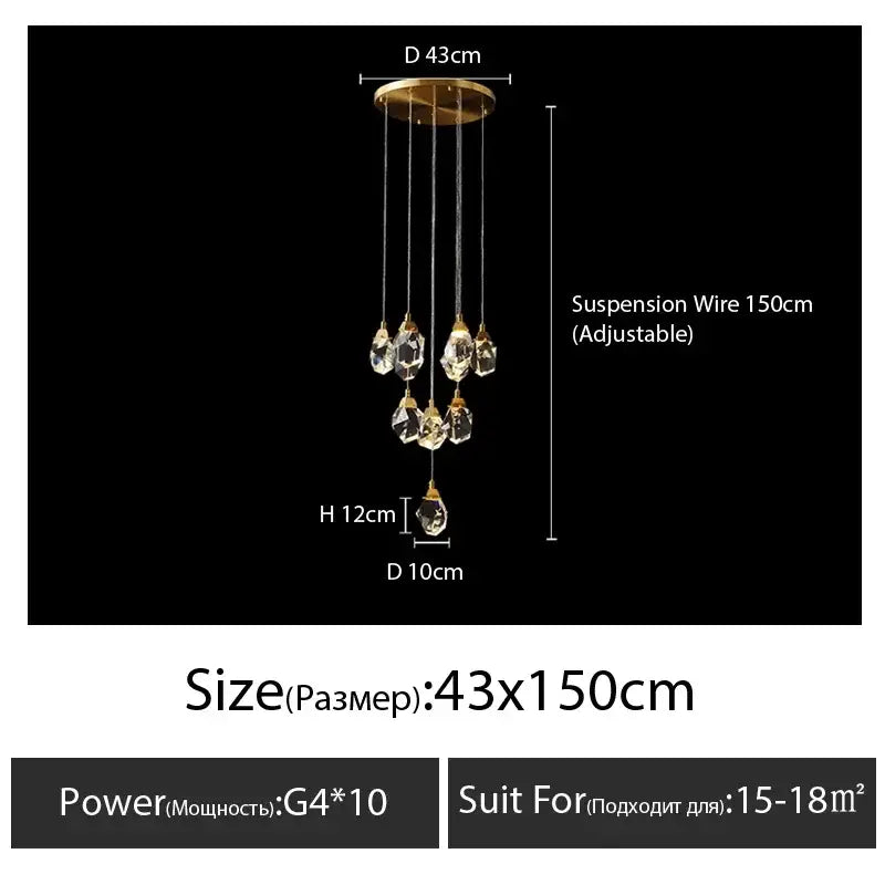 Modern gold diamond crystal chandelier staircase led lighting