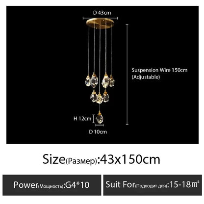 Modern gold diamond crystal chandelier staircase led lighting