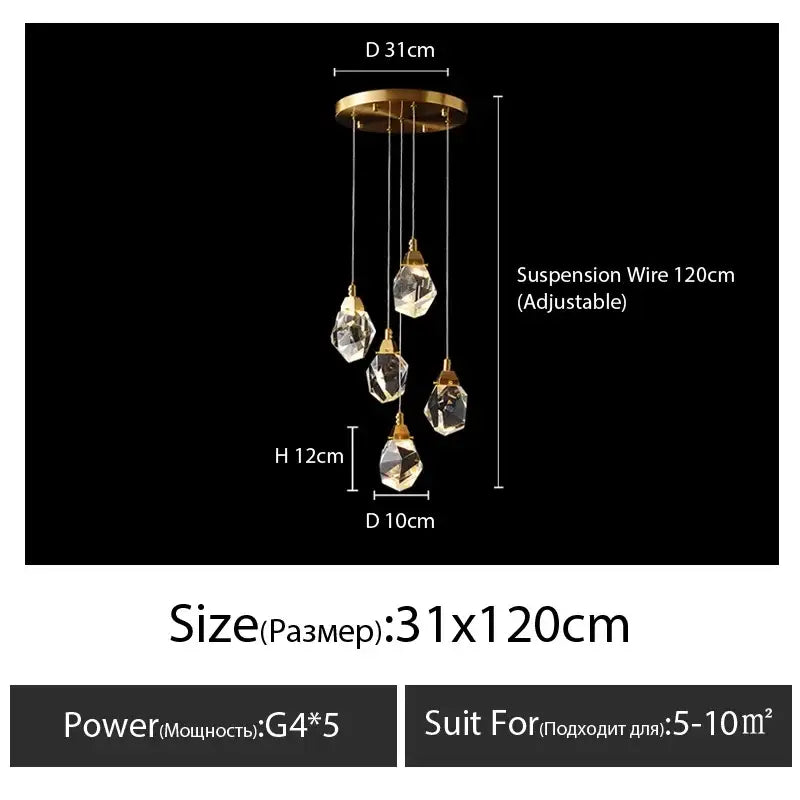 Modern gold diamond crystal chandelier staircase led lighting