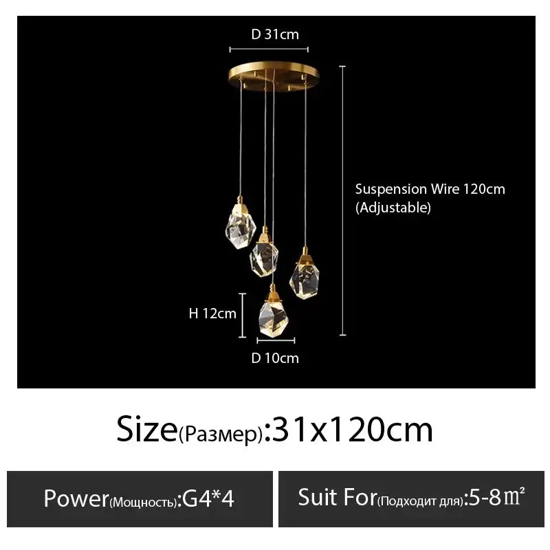 Modern gold diamond crystal chandelier staircase led lighting