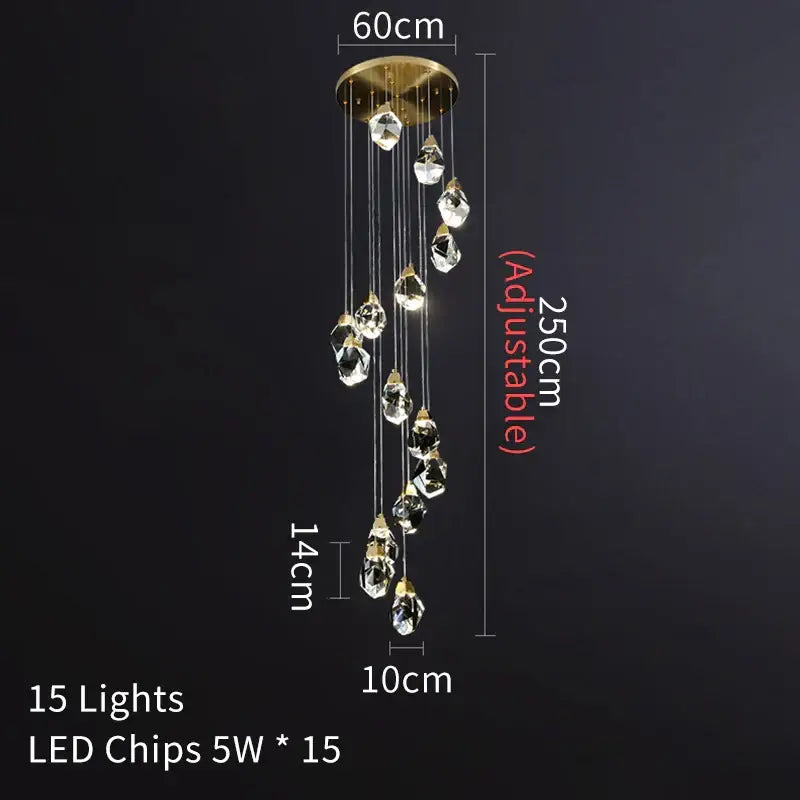 Modern gold diamond crystal led ceiling chandelier for dining room