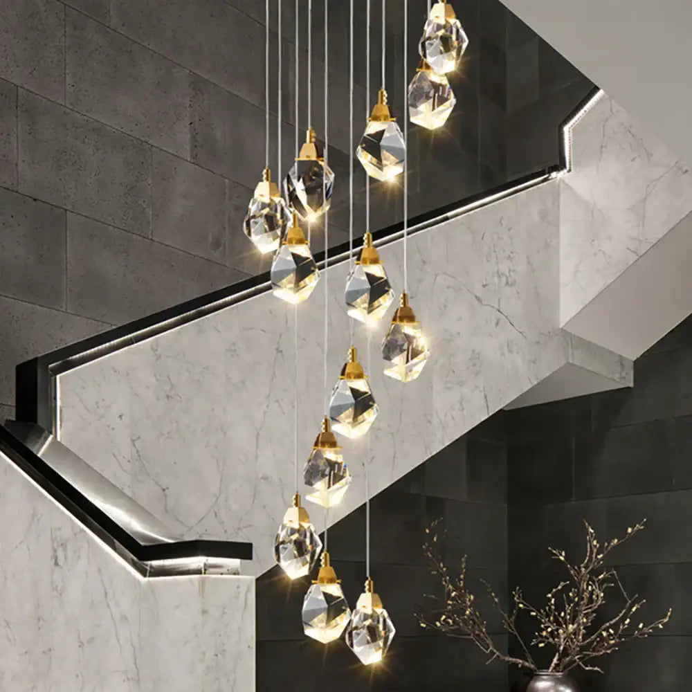 Modern gold diamond crystal led ceiling chandelier for dining room