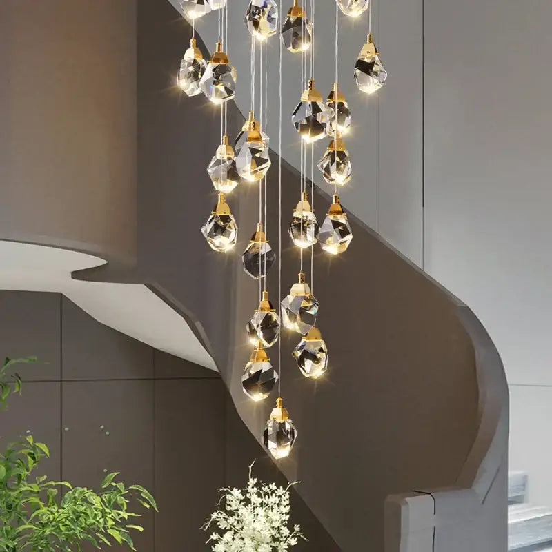 Modern gold diamond crystal led ceiling chandelier for dining room