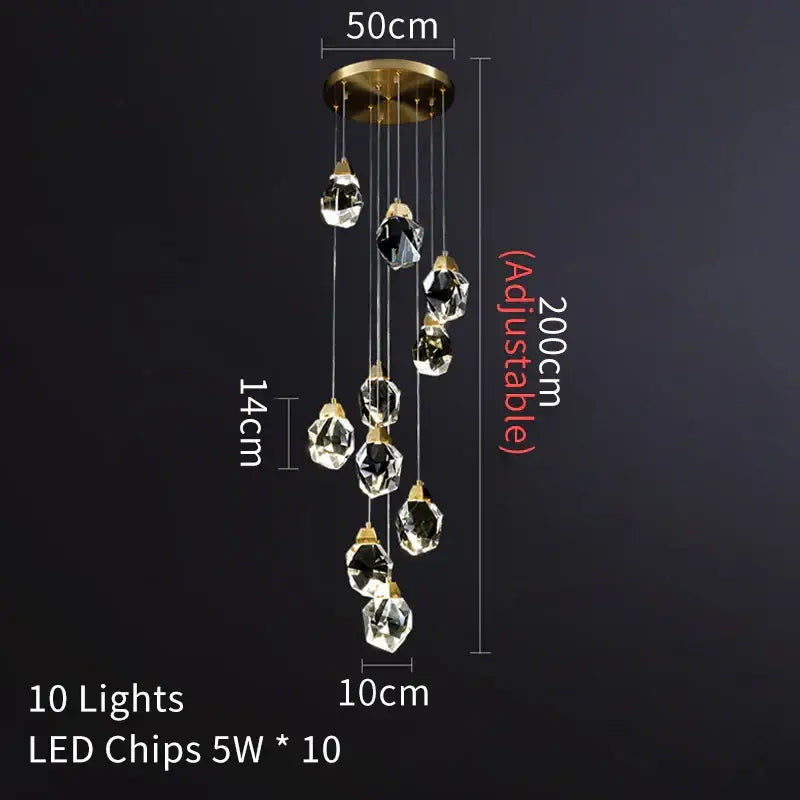 Modern gold diamond crystal led ceiling chandelier for dining room