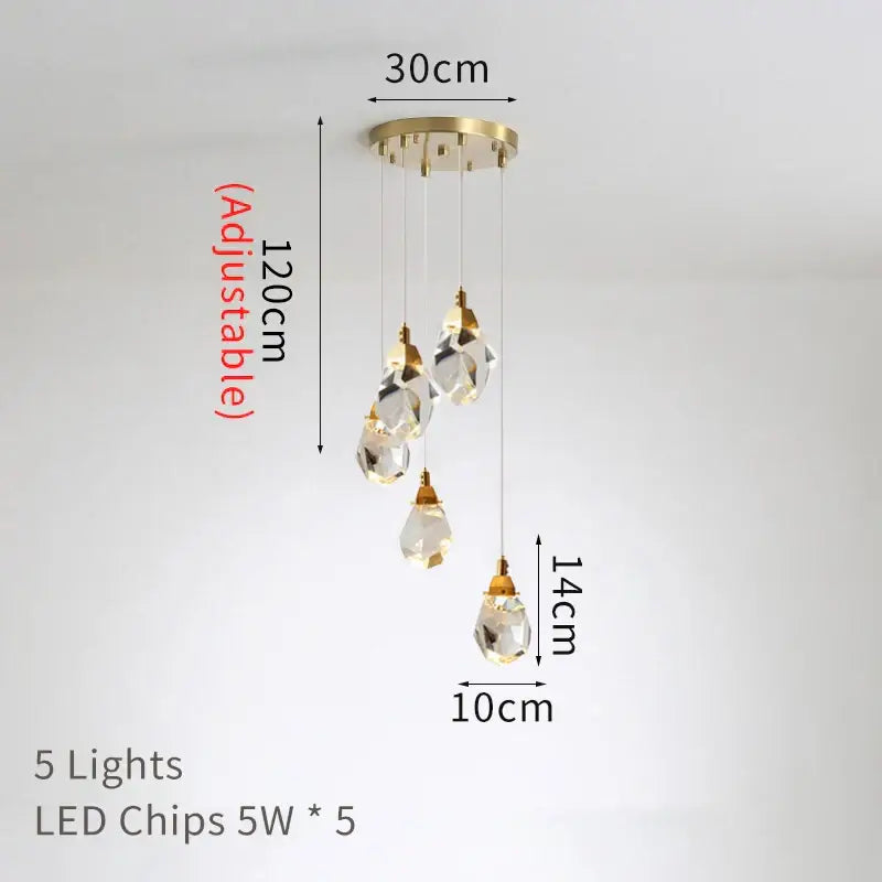 Modern gold diamond crystal led ceiling chandelier for dining room