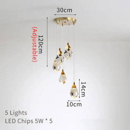 Modern gold diamond crystal led ceiling chandelier for dining room