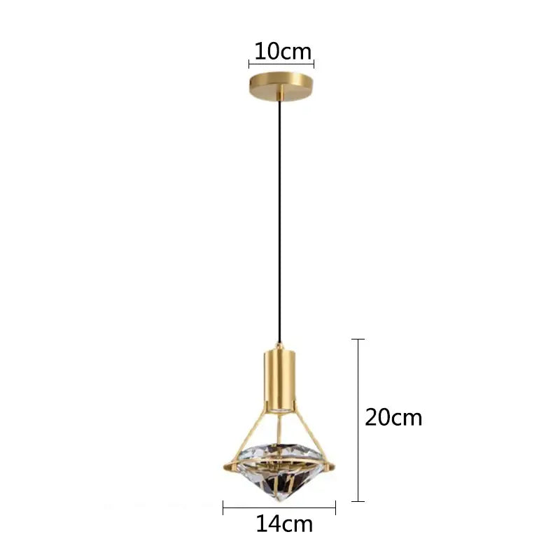 Modern gold diamond crystal pendant light for bedroom illumination