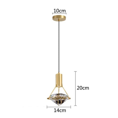 Modern gold diamond crystal pendant light for bedroom illumination