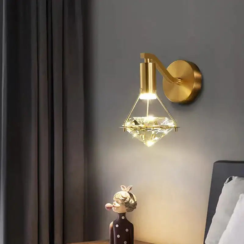 Modern gold diamond crystal wall lamp for bedroom