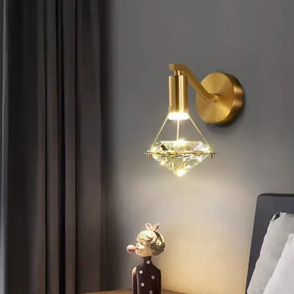 Modern gold diamond crystal wall lamp for bedroom
