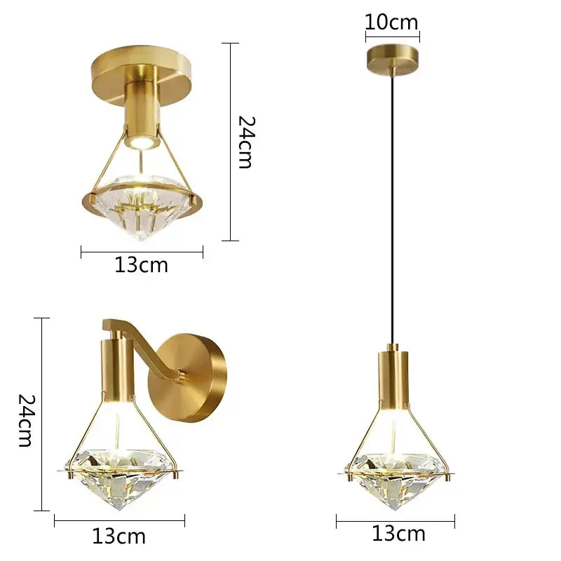Modern gold diamond crystal wall lamp for bedroom