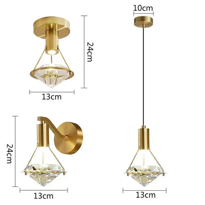 Modern gold diamond crystal wall lamp for bedroom