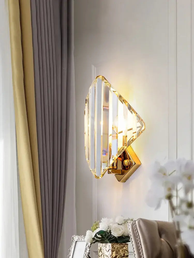 Modern gold diamond crystal wall lamp for luxury living room